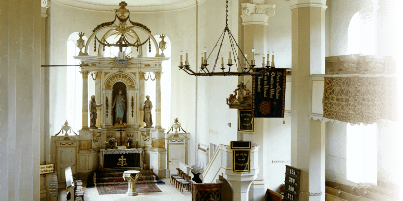 The altar in the fortified church in Sanpetru in Transylvania